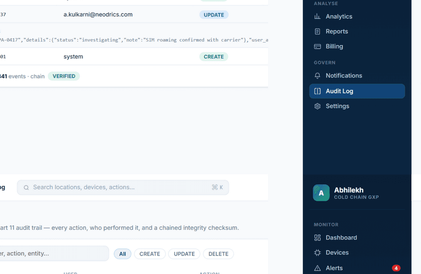 Abhilekh immutable 21 CFR Part 11 audit log